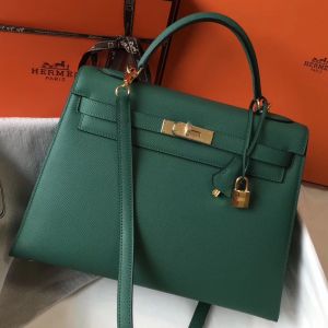 Hermes Kelly 32cm Bag In Vert Vertigo Epsom Leather GHW