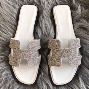 Hermes Oran Sandals In White Suede With Crystal