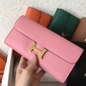 Hermes Constance Long Wallet In Pink Epsom Leather
