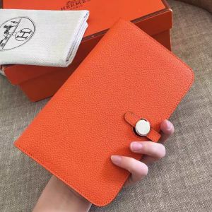 Hermes Dogon Duo Wallet In Orange Clemence Leather